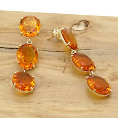 Par de Brincos com Citrino Oval, em Ouro Amarelo 18 Kilates